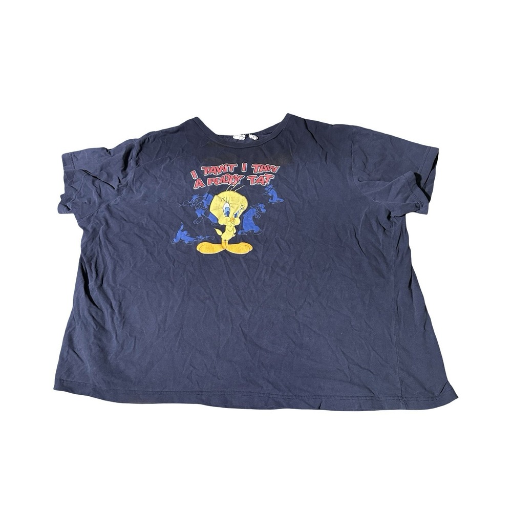 Disney Shirt Womens 1X Navy Blue Tweety Sylvester Graphic Cartoon T-Shirt Tee